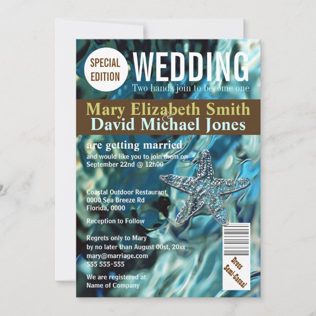 Invitation Revue de magazine | étoile de mariage bleue de pla (Devant)