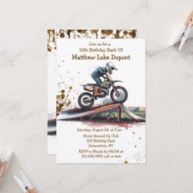 Invitation Revved Up Racer : Motorbike Anniversaire Bash (Devant/Arrière en situation)