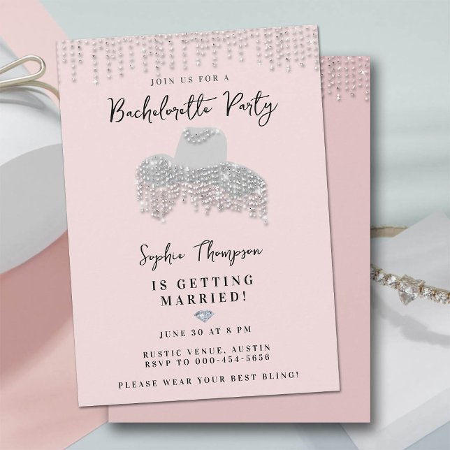 Invitation Rhinestone Cowgirl Casquette Parties scintillant B (glitz glam bachelorette party theme sparkle glitter cowgirl hat pink white elegant unique original )
