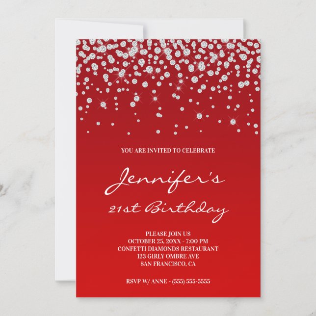 Invitation Rhinestone Diamants Gradient rouge 21e anniversair (Devant)