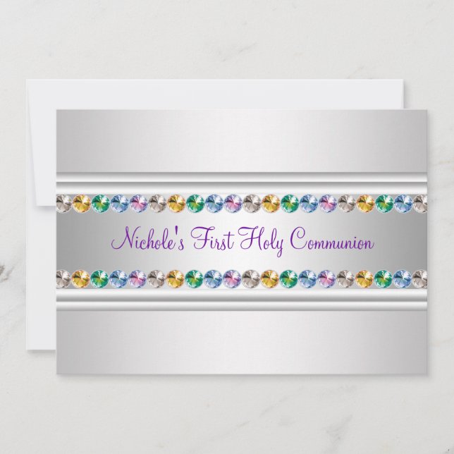 Invitation Rhinestones arc-en-ciel Purple White Girl Commun (Devant)