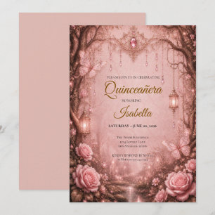 Invitation Rhinestones de luxe Quinceañera rose