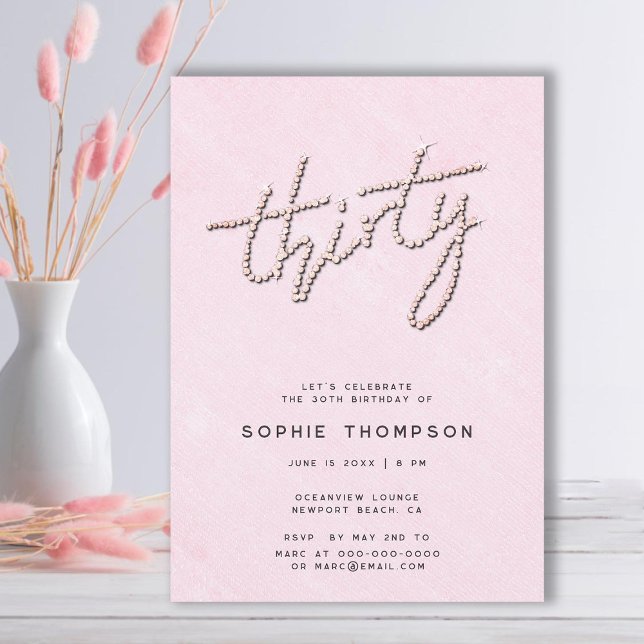 Invitation Rhinestones modernes Sweet Pink Chic 30e anniversa (elegant modern rhinestones soft pink 30th birthday invitation for women classy glitter calligraphy)