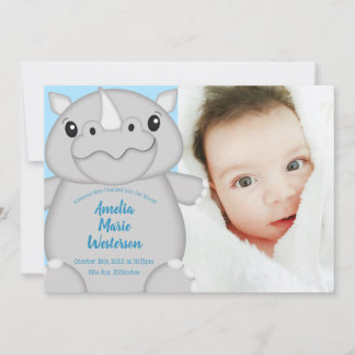 Invitation Rhino Baby shower Safari bleu