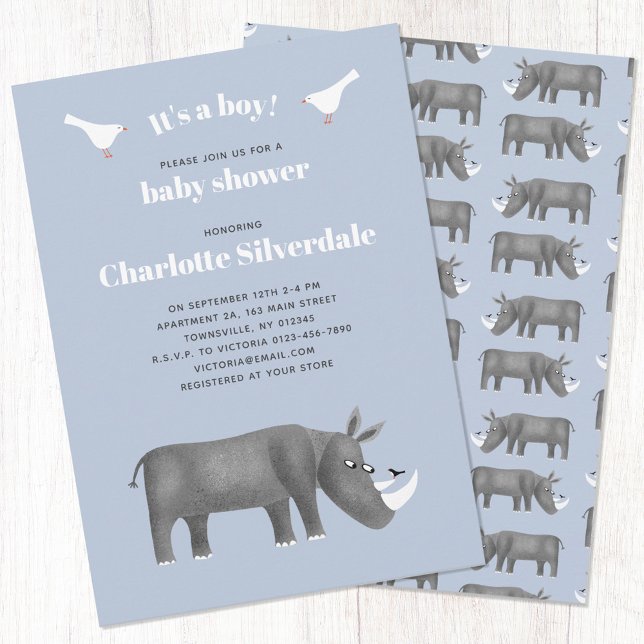 Invitation Rhinoceros C'est un Baby shower garçon (Fun rhino themed baby shower invitation)