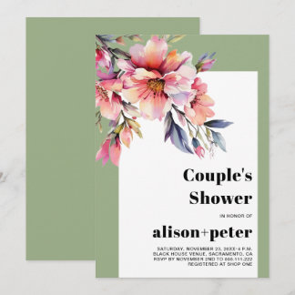 Invitation Rhododendron branches with flowers couple's shower