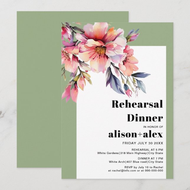 Invitation Rhododendron flowers wedding rehearsal dinner (Devant / Derrière)