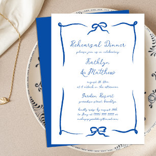 Invitation Ribbon à main Dîner de répétition bleu français