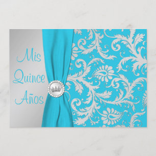 Invitation RIBBON Aqua, photo d'argent Quinceanera