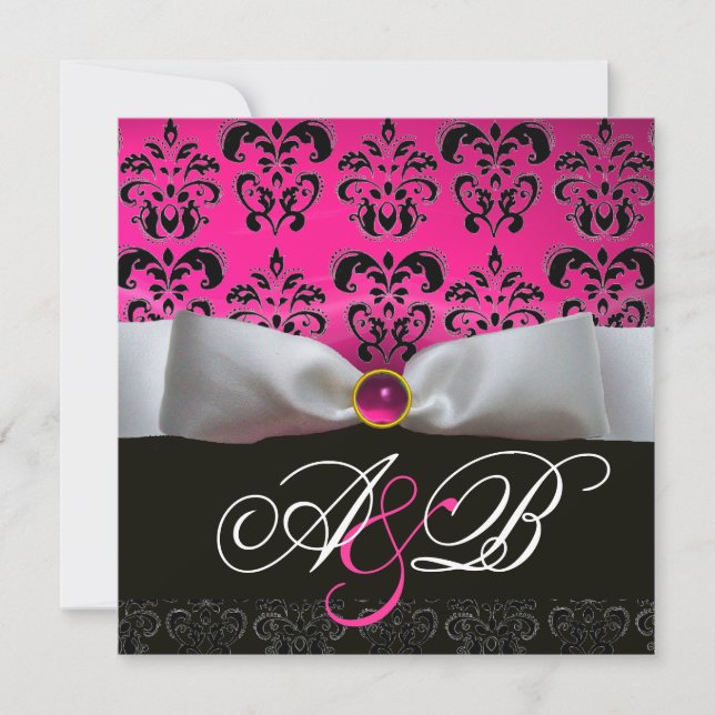 INVITATION RIBBON BLANC ROSE POURPULAIRE NOIR DOMMASK MONOGRA (Devant)