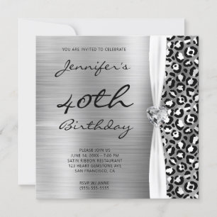 Invitation Ribbon d'huile de léopard d'argent noir 40e annive