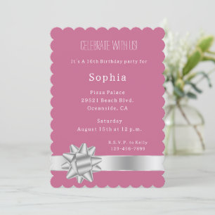 Invitation Ribbon en argent rose et bow anniversaire