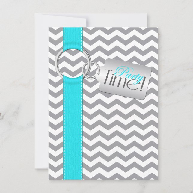 Invitation RIBBON IMPRIMÉ Aqua Grey Blanc 21ème anniversaire (Devant)