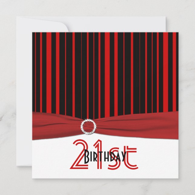 Invitation RIBBON IMPRIMÉ Bande rouge et noire 21e anniversai (Devant)