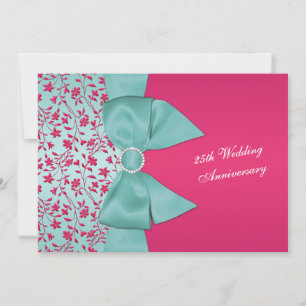Invitation RIBBON IMPRIMÉ Fuschia, 25e anniversaire vert