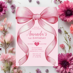 Invitation Ribbon rose minimaliste fille's Birthday