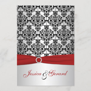 Invitation RIBBON Rouge, gris et noir Mariage damassé