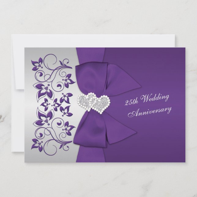 Invitation RIBBON violet, 25e anniversaire d'argent (Devant)