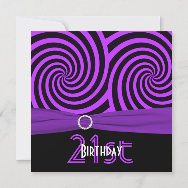 Invitation RIBBON Violet, Black Swirls 21e anniversaire (Devant)