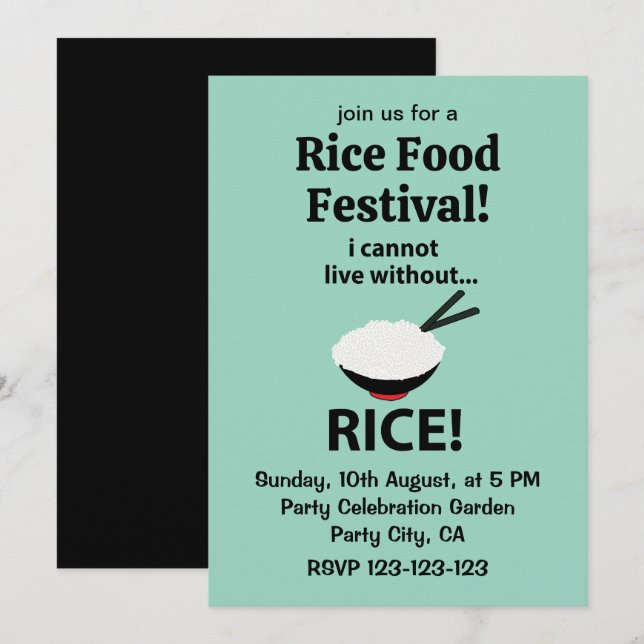 Invitation Rice Bowl Je ne peux pas vivre sans riz (Devant / Derrière)