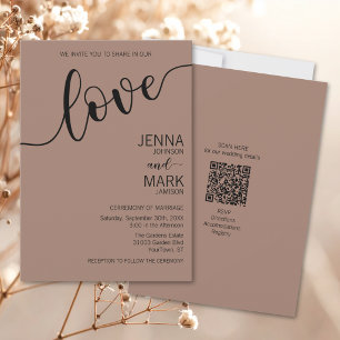 Invitation Riche Amour Noir Mocha Script Minimaliste Mariage