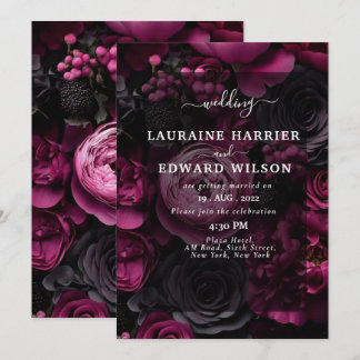 Invitation Riche composition florale avec des roses, des pivo