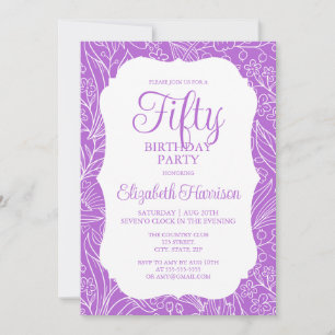 Invitation Riche Lilac White Flora Femme 50e fête d'anniversa