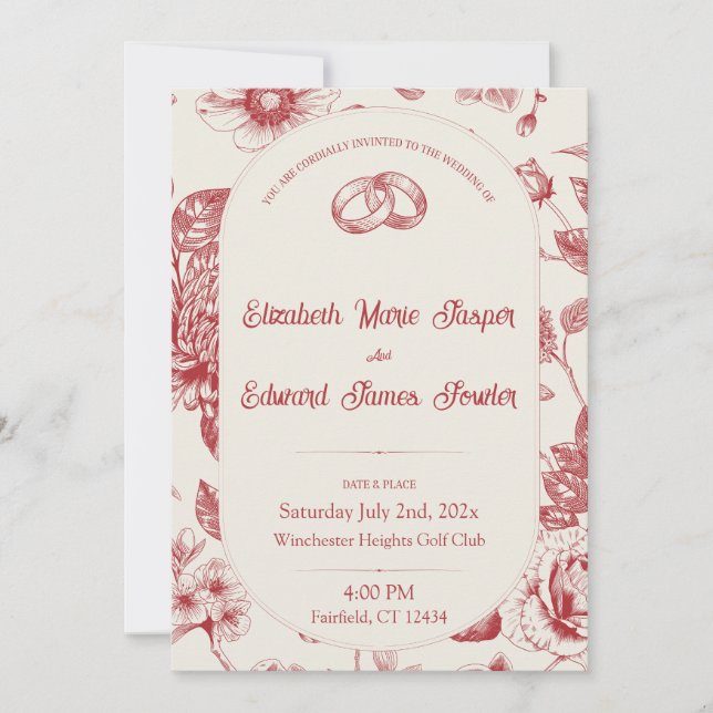 Invitation Riche Rouge Français Floral Toile Floral Floral (Devant)