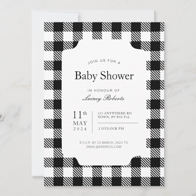 Invitation Rideau de douche à carreaux noir et blanc classiqu (Devant)
