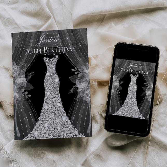 Invitation Rideaux d'argent Robe femmes 70e fête d'anniversai (Créateur téléchargé)