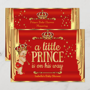 Invitation Rideaux royaux rouges dorés pour la baby shower du