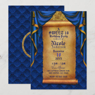 Invitation Rideaux royaux violets et dorés Anniversaire avec 