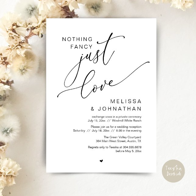 Invitation Rien De Chic, Juste Amour, Dîner De Réception De M (Nothing Fancy Just Love Wedding Reception Dinner Lunch Brunch Romantic Invites Card PDF Black White)
