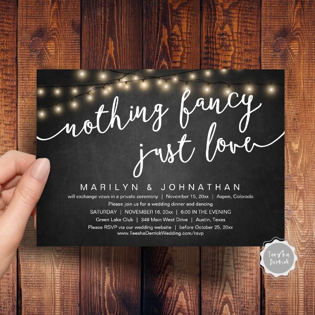 Invitation Rien De Chic, Juste Amour, Dîner Rustique Mariage (Nothing Fancy, Just Love, Rustic Cottage Wedding Dinner Invitation Card, PDF, Chalkboard)