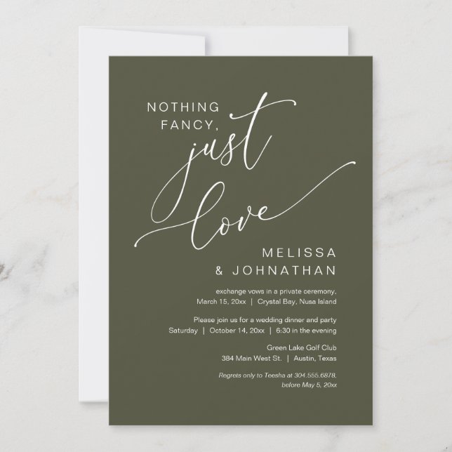 Invitation Rien De Chic, Juste Amour, Mariage Elopement (Devant)