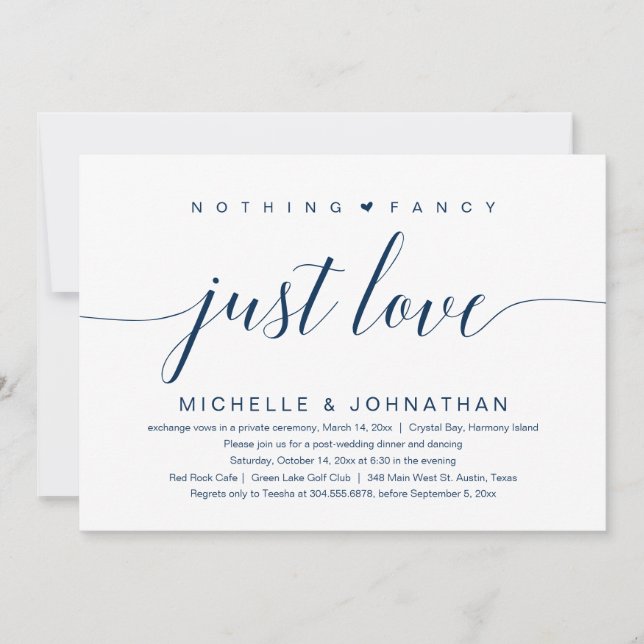 Invitation Rien De Chic, Juste Amour, Mariage Elopement (Devant)
