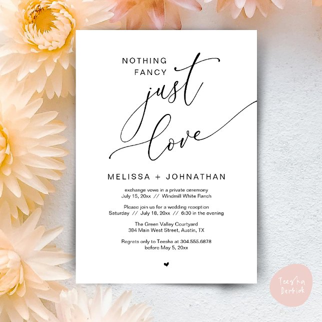 Invitation Rien De Chic, Juste Amour, Réception De Mariage (Nothing Fancy Just Love Wedding Reception Dinner Lunch Brunch Romantic Invites Card PDF Black White)