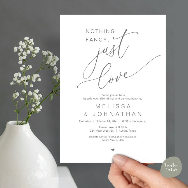 Invitation Rien De Chic, Juste De L'Amour, Dîner Mariage Dans (Nothing Fancy, Just Love, Romantic Wedding Dinner Dancing Invitation Card, PDF, in Dark Grey)