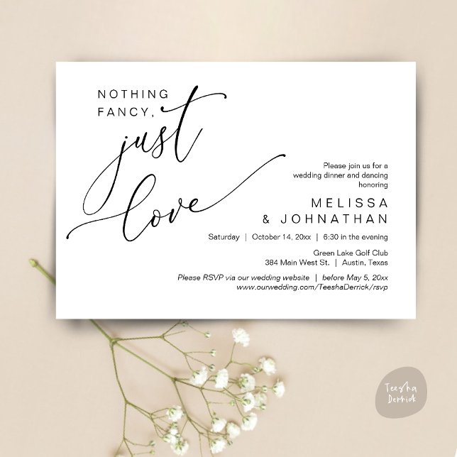 Invitation Rien De Chic, Juste De L'Amour, Dîner Mariage Dans (Nothing Fancy, Just Love, Wedding Romantic Dinner Dancing Invitation Card, PDF, in Black and White)