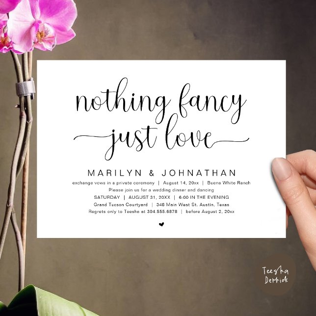 Invitation Rien De Chic, Juste De L'Amour, Dîner Mariage Dans (Nothing Fancy, Just Love, Modern Wedding Dinner Dancing Dancing Invitation Card, PDF, White Black)
