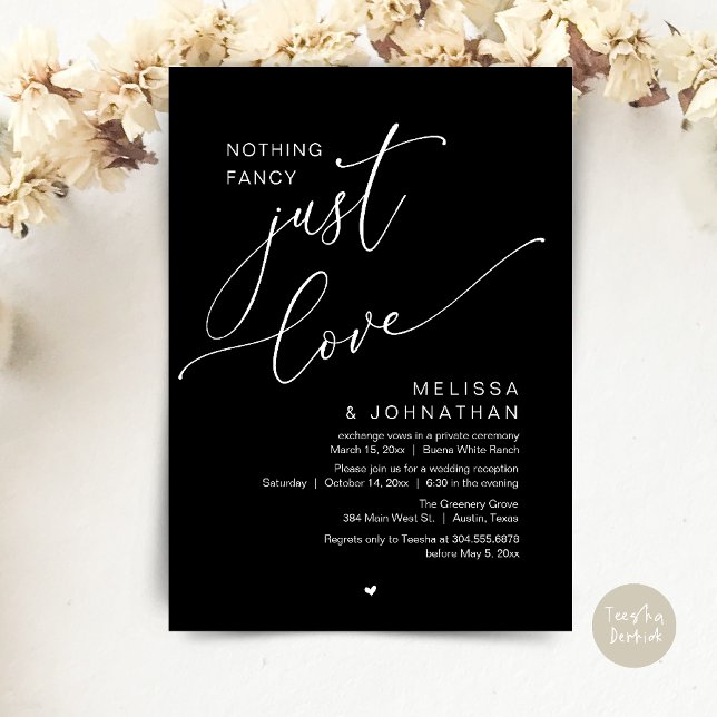 Invitation Rien De Chic, Juste De L'Amour, Réception De Maria (Nothing Fancy, Just Love, Wedding Reception Dinner Party Brunch Lunch Invitation Card Classy Black)