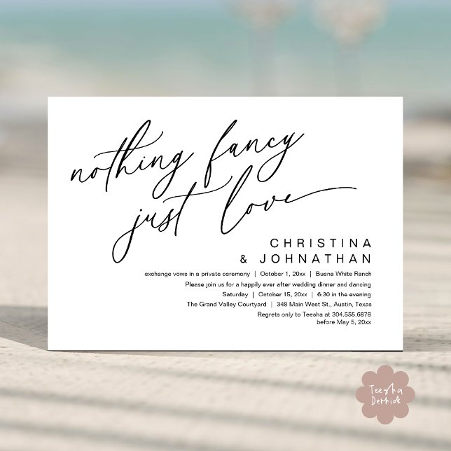 Invitation Rien De Fancy Just Love Dîner Mariage (Nothing Fancy Just Love Modern Romantic Wedding Dinner Party Invitation Card PDF Black White )