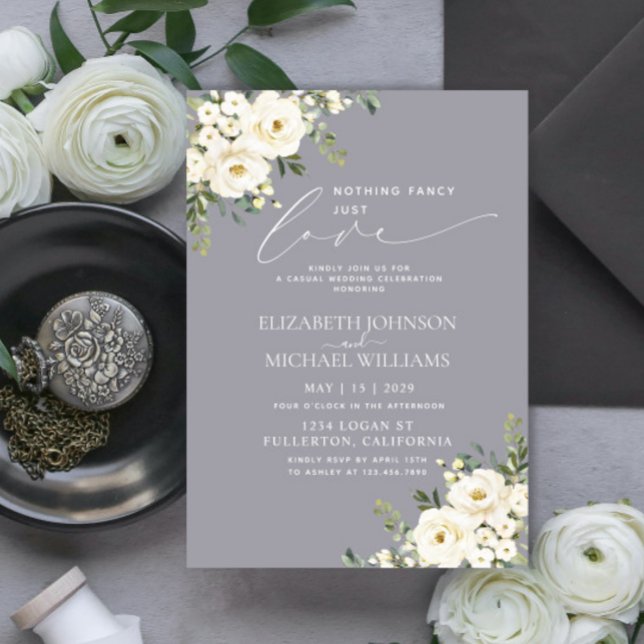Invitation Rien De Fancy Just Love Grey Mariage Floral (Créateur téléchargé)