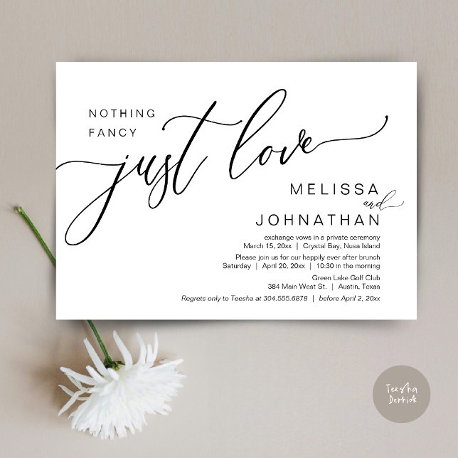 Invitation Rien De Fancy Just Love, Mariage Elopement Brunch (Celebrate with us, Nothing Fancy Just Love, Romantic Wedding Brunch Invitation Card PDF Black White)