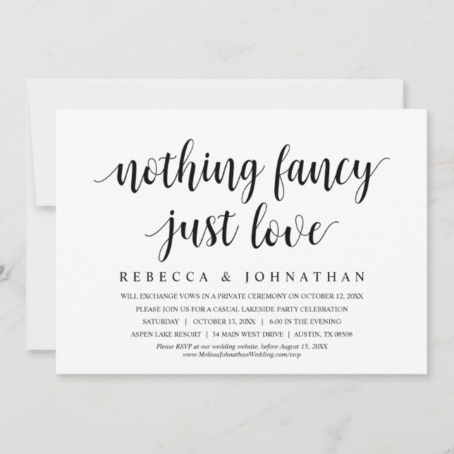 Invitation Rien De Fancy Just Love, Mariage Elopement Dîner (Devant)