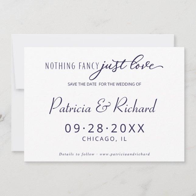 Invitation Rien De Fancy Just Love Mariage Enregistrer La Dat (Devant)
