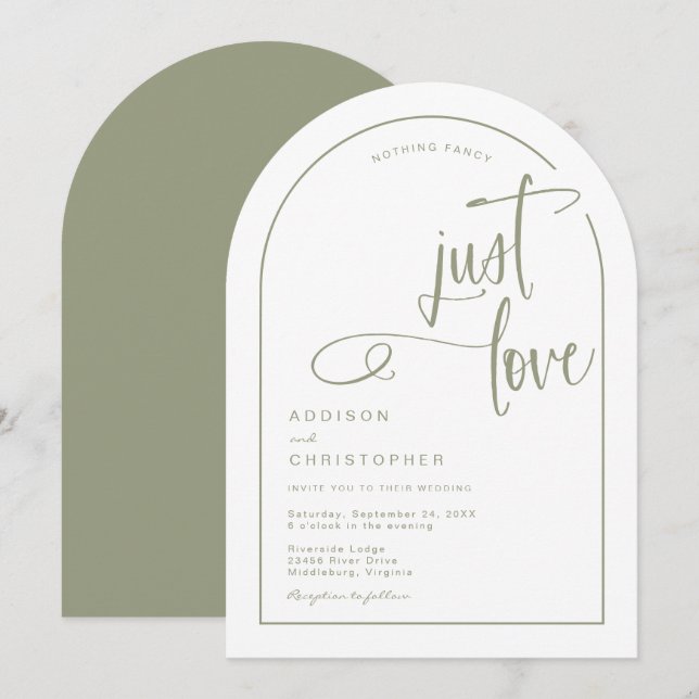 Invitation Rien De Fancy Just Love Mariage manuscrit Script (Devant / Derrière)