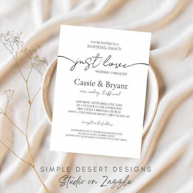 Invitation Rien De Fancy Just Love Modern Script Mariage (Black and White Minimal Wedding Invitation with Modern Script and Classic Typography)