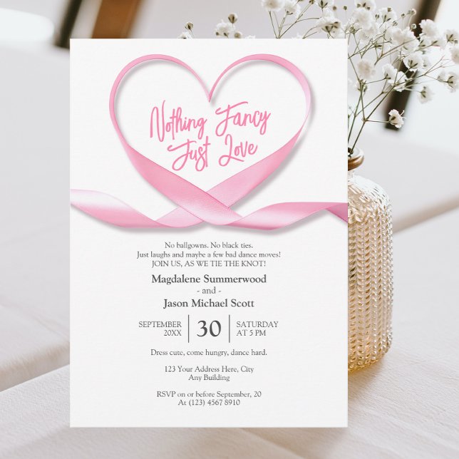 Invitation Rien De Fancy Just Love Pink Heart Ribbon Mariage (Créateur téléchargé)