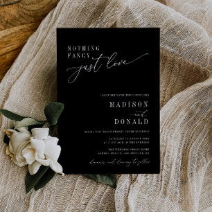 Invitation rien de fantaisie écriture blanche mariage noir